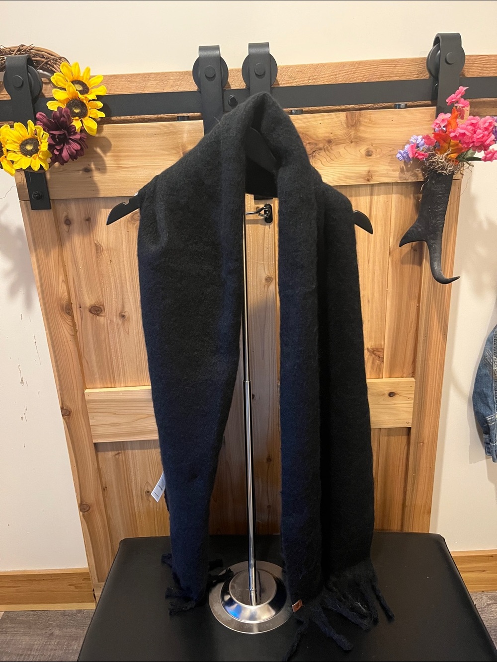 Lucky Brand Black Fringe Wrap Scarf